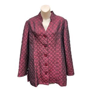 Coldwater Creek Duster Jacket Size M Quilted Diamond Print Button Down Burgundy